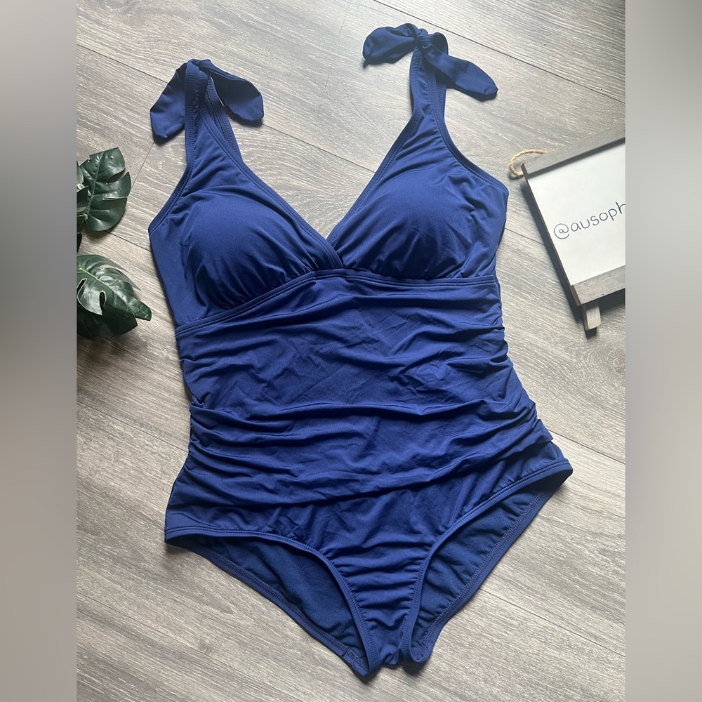 Jantzen Navy Blue One-Piece Swimsuit with Tie Straps